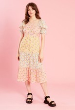 Womens Multi Floral Tie Back Square Neck Tiered Midi Dress