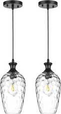 2 Pack Glass Pendant Lights Kitchen Island Blk Vintage Pendant Light Hand-Blown
