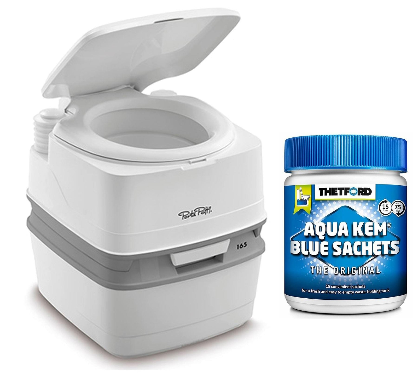 Thetford Porta Potti 165 Portable Chemical Toilet + Aquakem Duo Pack Caravan - Image 7