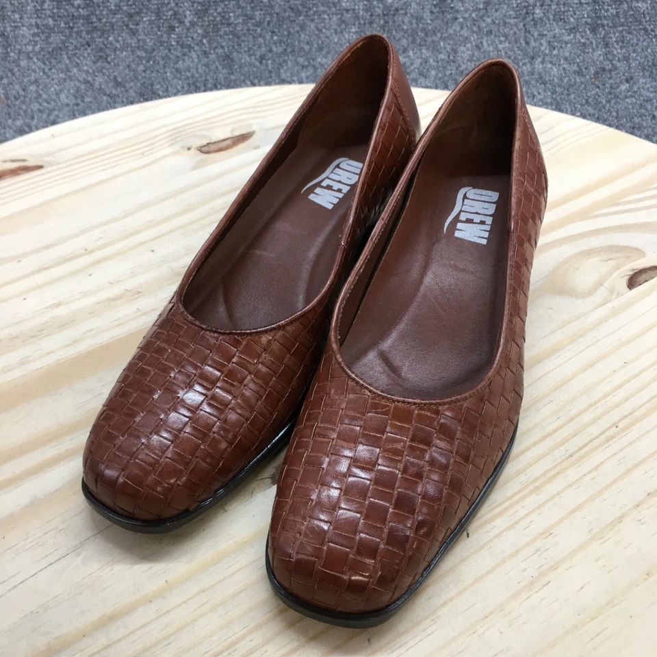 Drew Zapatos Mujer 6 N Informales Sin Cordones Tejidos Mocasines 1309-78 Marrón Cuero Tacones Foto 3 de 4