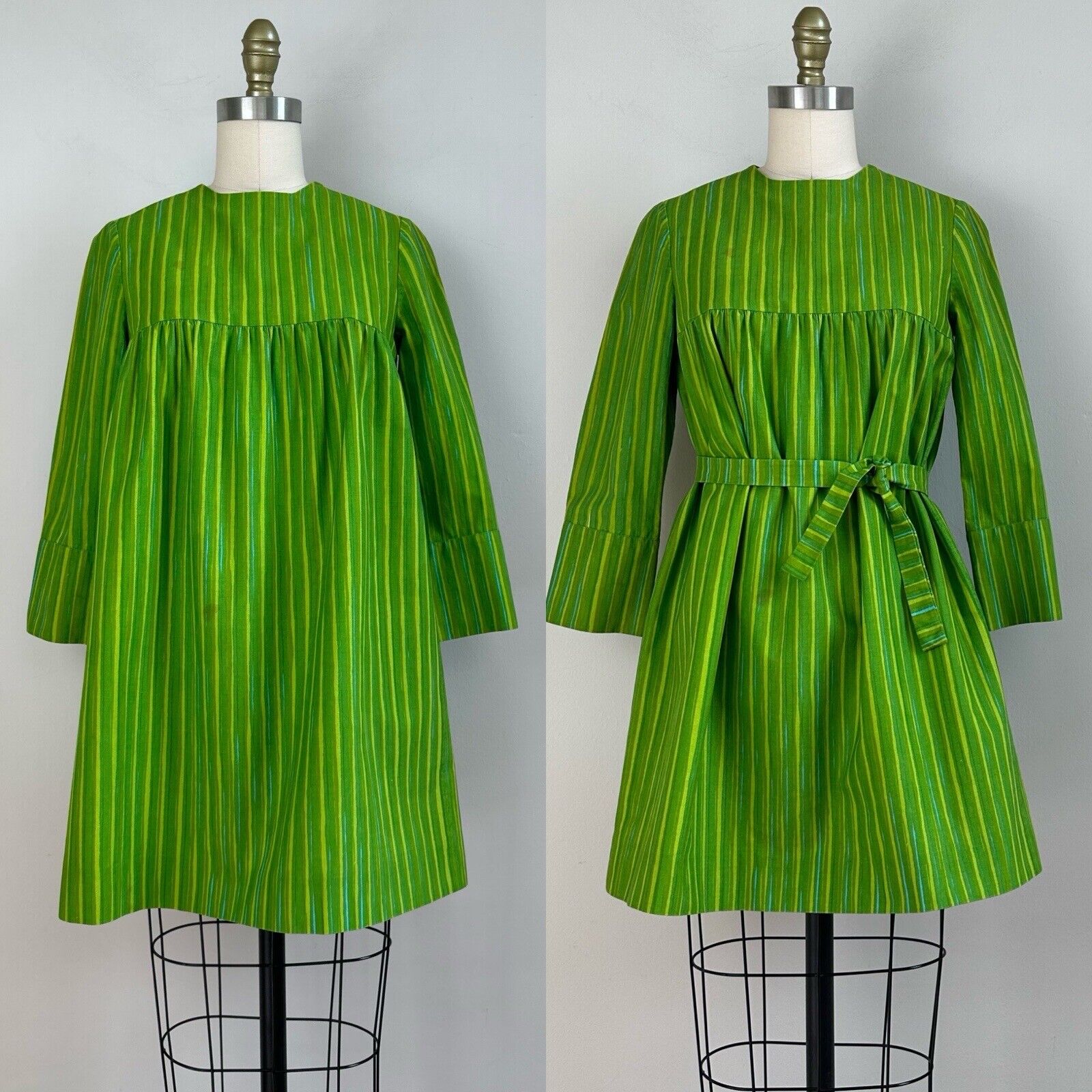 Vintage 70s Marimekko 3 Color Stripe Mini Dress o… - image 2