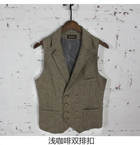 Tweed Men's British Style Wool Blend Retro Double-breasted Vest Waistcoat S-4XL - Picture 14 of 15