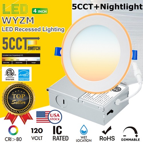 4inch Ultra Thin LED Recessed Light with J-Box,9W,5 Color Selectable 2700K-5000K - Picture 1 of 22