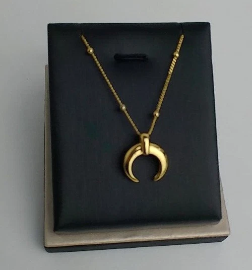 925 Silver Crescent Knotted Horn Moon Gold Plated Necklace Sterling Silver 20" - Image 3 of 4