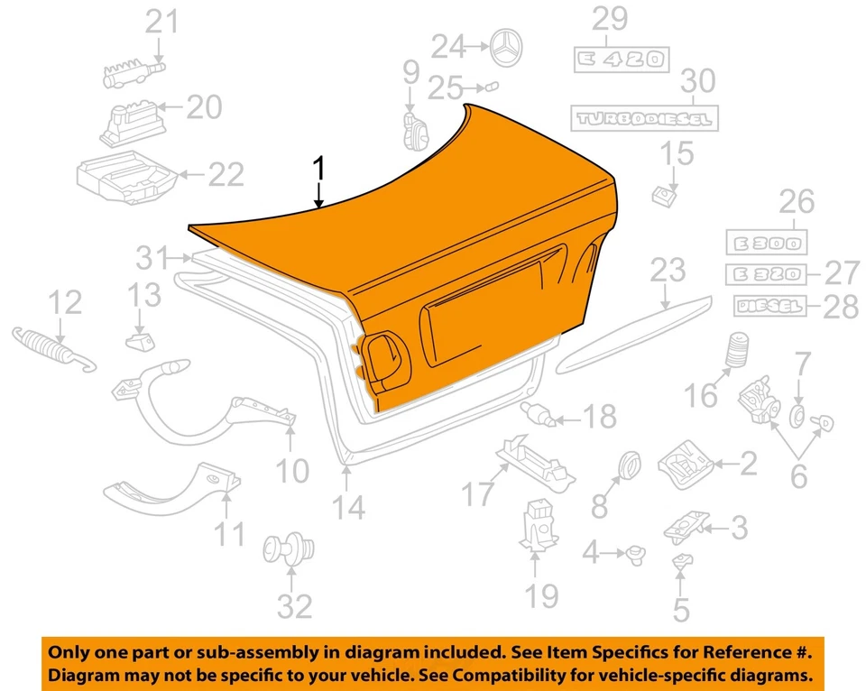 Used Deck Lid fits: 2001 Mercedes-benz Mercedes e-class 210 Type E300D turbo fro - Image 3 of 4
