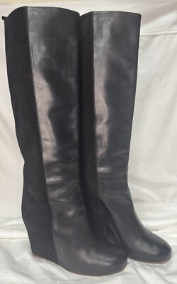 Celine Paris Black Suede & Leather Wedge Boots Size 36 (5.5 US)