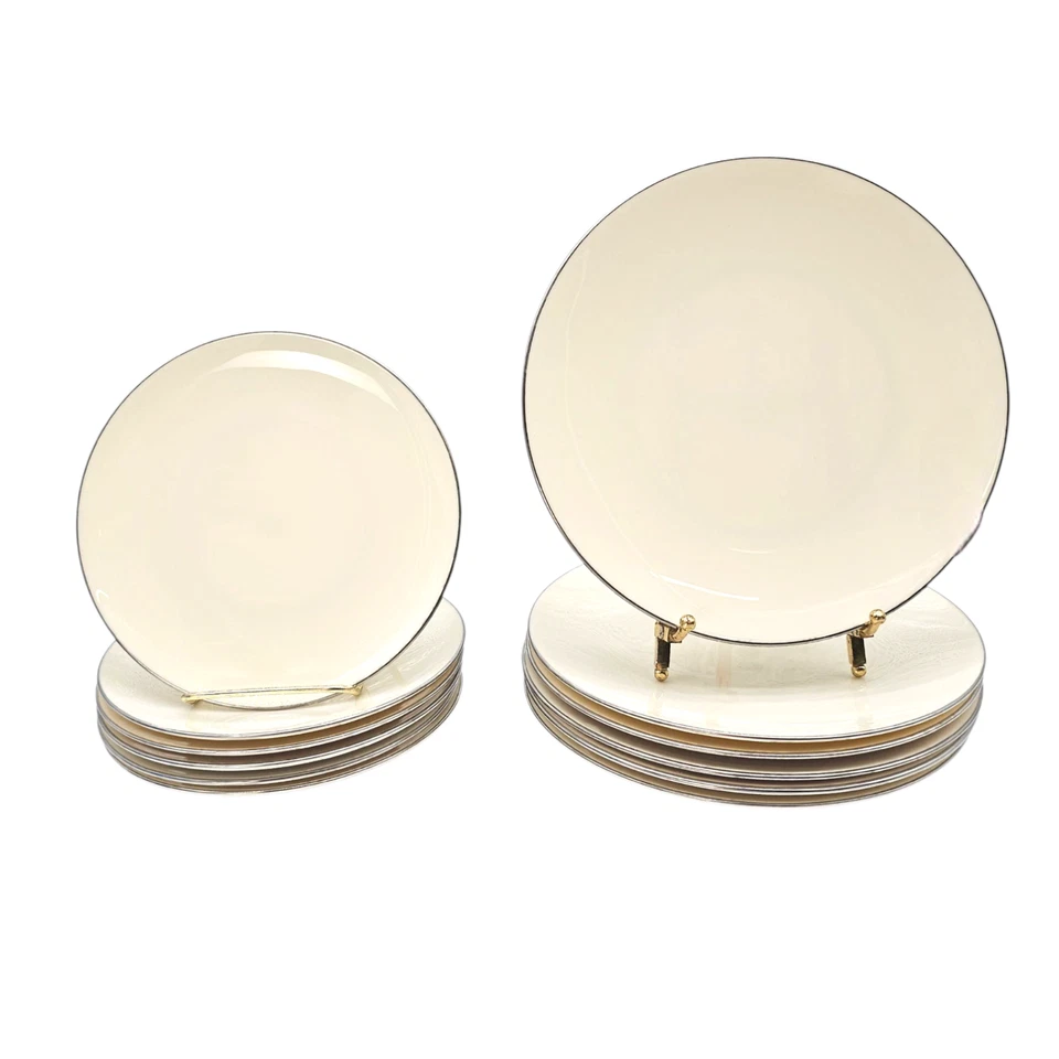 VTG Lenox Olympia Platinum Bread &Salad Plates Ivory Tone USA Set Of 12 8" - Image 2 of 4