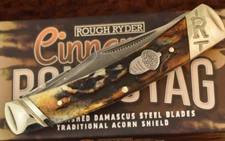 ROUGH RIDER RYDER CINANAMON BONESTAG BONE MOOSE KNIFE DAMASCUS STEEL RR2157
