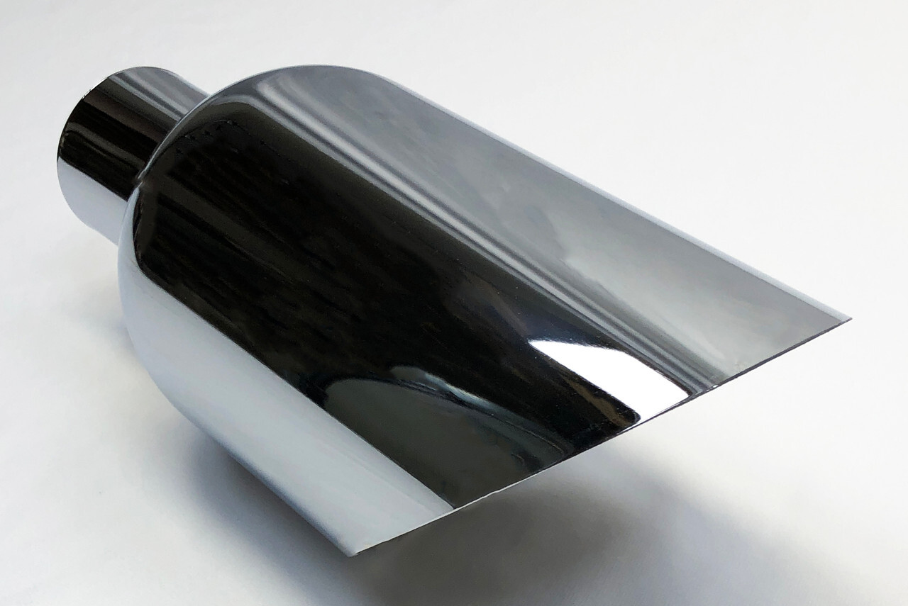 Exhaust Tip 2.25  Inlet 5.00  Outlet 12.00  Long Slant Chrome Wesdon Exhaust Tip