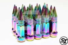 Z RACING SPIKE STYLE 12X1.5MM NEO CHROME STEEL CLOSED ENDED LUG NUTS KEY TUNER