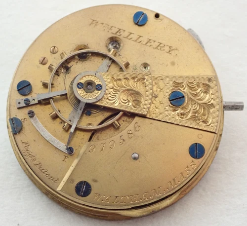 ANTIQUE 18s WALTHAM WM ELLERY MODEL 1857 KEY WIND POCKET WATCH MOVEMENT