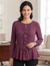 Banana Republic Pleated Ruffle Chiffon Blouse Secret Plum Purple Medium