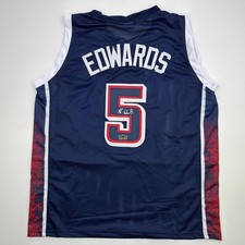 Facsimile Autographed Anthony Edwards 2024 Team USA Blue Jersey Size XL