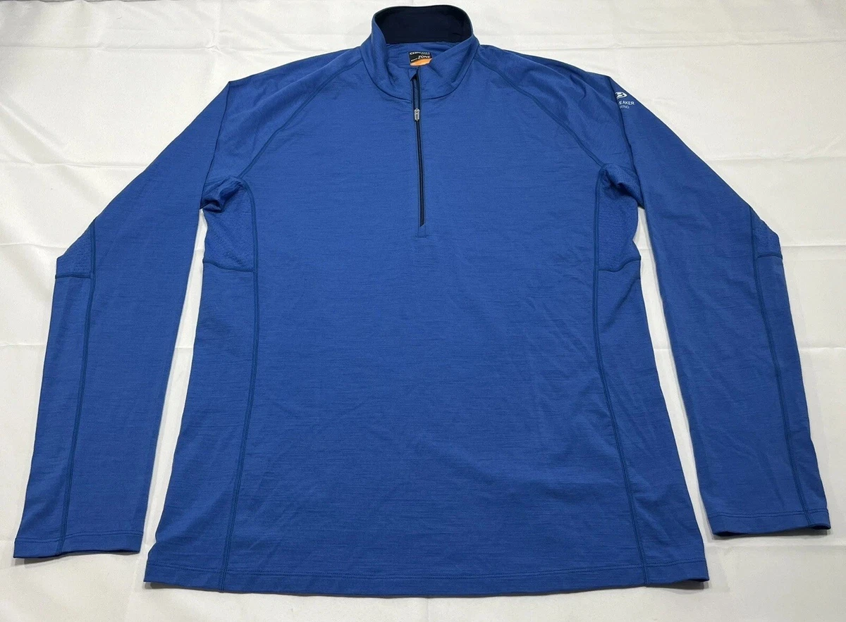 Pull Icebreaker Homme - Mélange De Laine - Bleu - Taille M - Manches Longues Avec 1/4 Zip