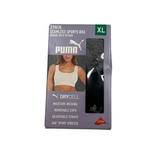 Puma 2 Pack Seamless Sports Bra Square Neck DryCell Black Grey XL 2364
