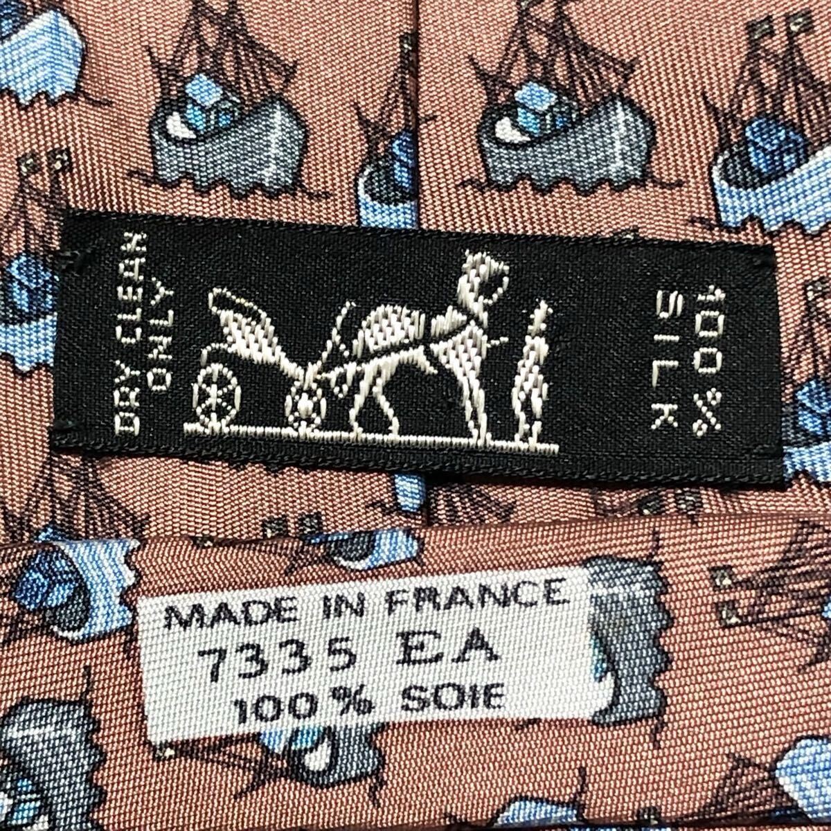 HERMES Tie Ship 100 Silk Made in France Azuki Color Business thumbnail 7