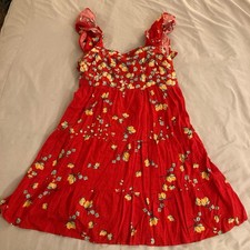 Lauren Conrad NWT Red Floral Babydoll Dress With Ruffle Sleeves And Tie Back S