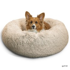 30" Calming Donut Dog Bed Shag Faux Fur Anxiety Relief45lb Non-SlipWashableCover