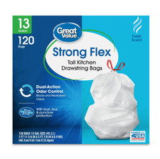 Strong Flex 13-Gallon Drawstring Tall Kitchen Trash Bags, Fresh Scent, 120 Bags