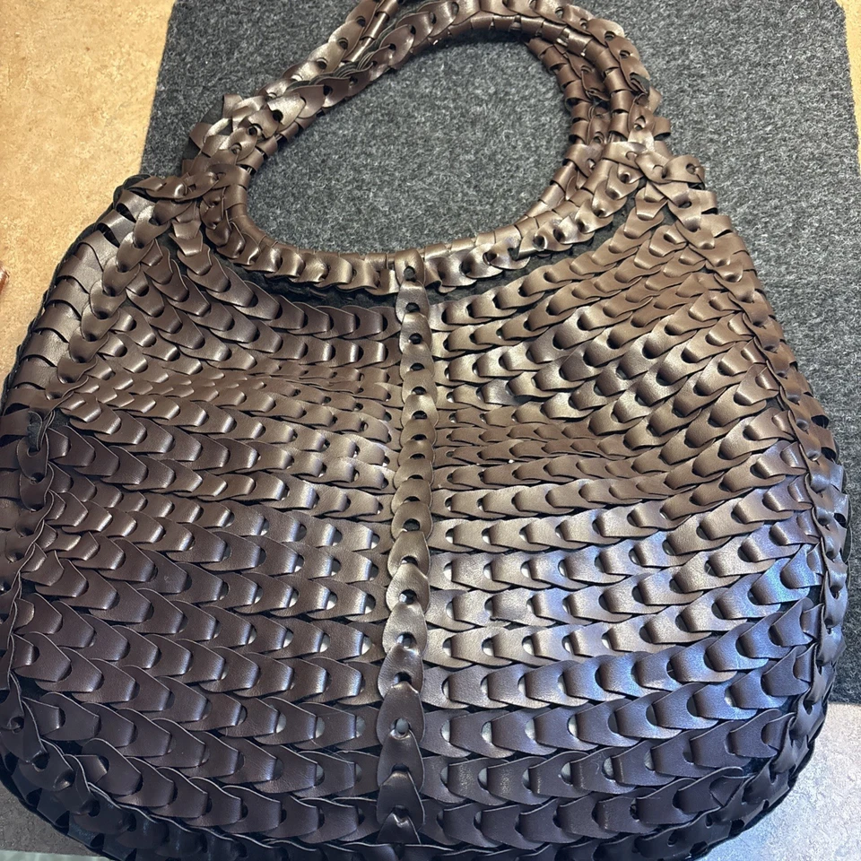 Large Faux Leather Woven Aldo Dark Brown  brown slouchy hobo Tote Bag - Image 2 of 4