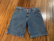 VINTAGE Y2K Tommy Hilfiger Mens Jean Shorts Flag Logo Patch Size 38 Jorts