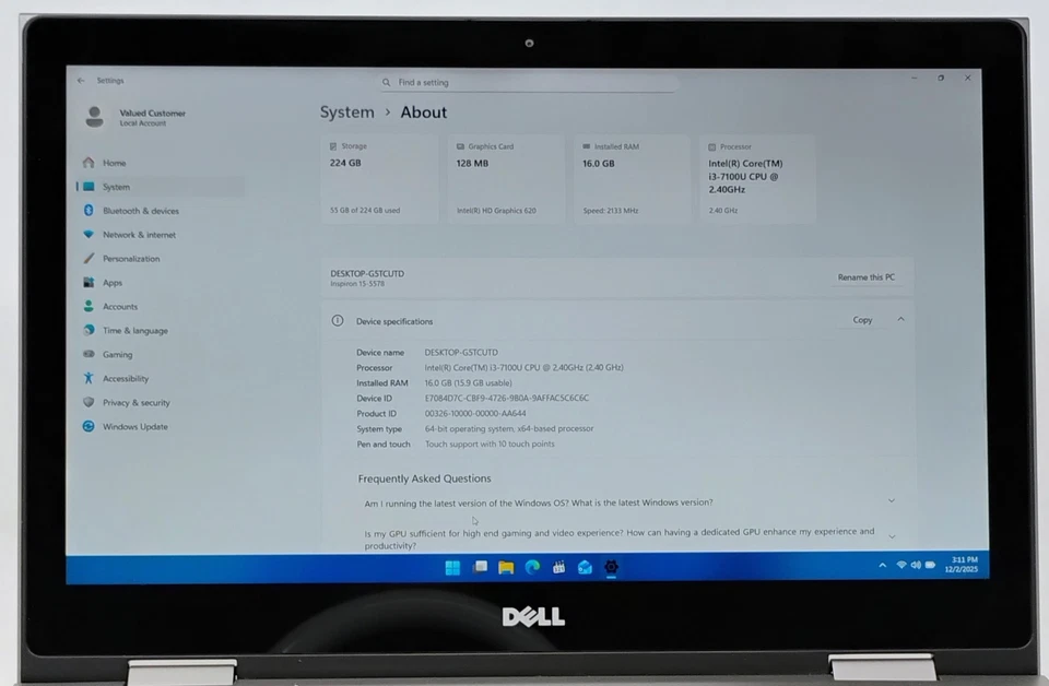 Laptop Dell Inspiron 15 5578 2 en 1 | i3-7100U | 16GB RAM | 256GB SSD | Táctil Foto 2 de 4