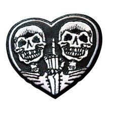 BLACK AND WHITE SKULLS IN HEART   SO COOL Iron On Patch  ONE FREE STICKER 