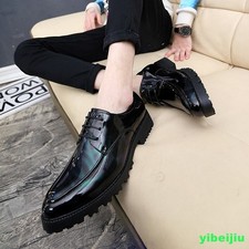 Men's Shiny Patent Leather Lace Up Dress Formal Wedding Shoes Pointed Toe Shoes