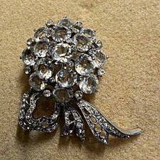 REJA Clear Crystal Cluster Brooch   Sculpted Metal   High Collector Appeal