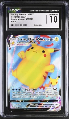 CGC 10 Surfing Pikachu Vmax 009/025 Holo Celebrations Pokemon