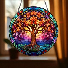 Tree Of Life Suncatcher, Colorful Stained Glass Window Hanging, Vibrant Sun Catc