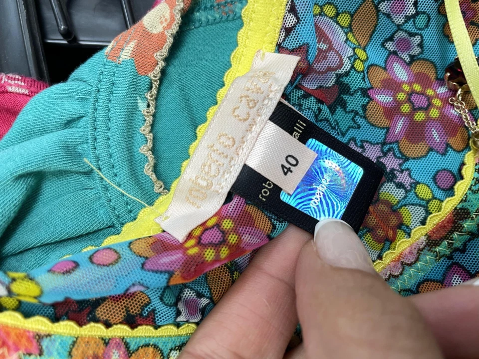 ROBERTO CAVALLI size IT 40 - XS - S Mesh Blouse Top Multicolored Floral - Image 2 of 4