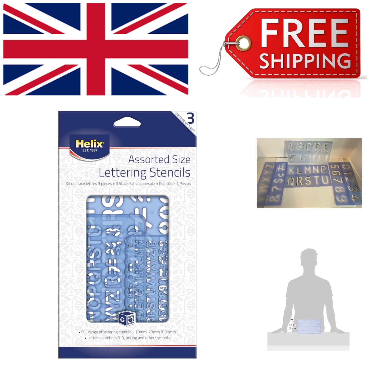 Versatile 3-Piece Stencil Set in Blue – Ideal for Crafting & Education (10-30mm)