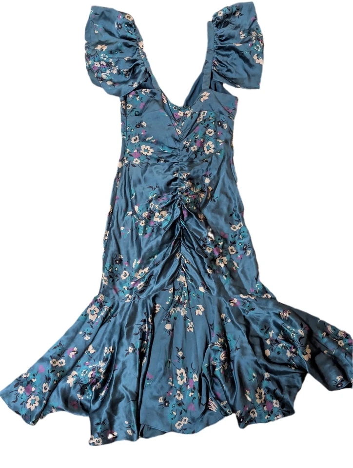 VTG 90s Betsey Johnson 100% Silk Mermaid Dress Sz 4 Blue Floral Fishtail Fairy - Image 3 of 4