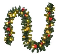 Bambelaa! K&uuml;nstliche Tannengirlande mit Lichterkette 80 LED warmwei&szlig; mit Kugeln