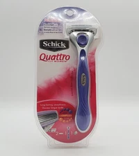 Schick Quattro Razor 1 Handle 2 Cartridge Shower Hanger Acai Jojoba 4 Blade NOS