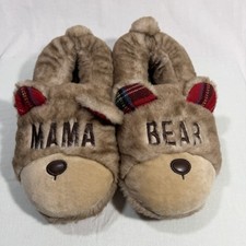 Dearfoams Beige Mama Bear Slippers with Red Plaid Interior Women  s Large 9-10 