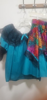 Square dance Outfit Blue Multi color with black lace Size Med-Large