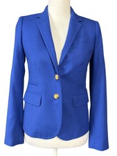 J Crew Schoolboy Blazer Womens 00 Blue Wool Gold Button Lined Jacket Tailored
