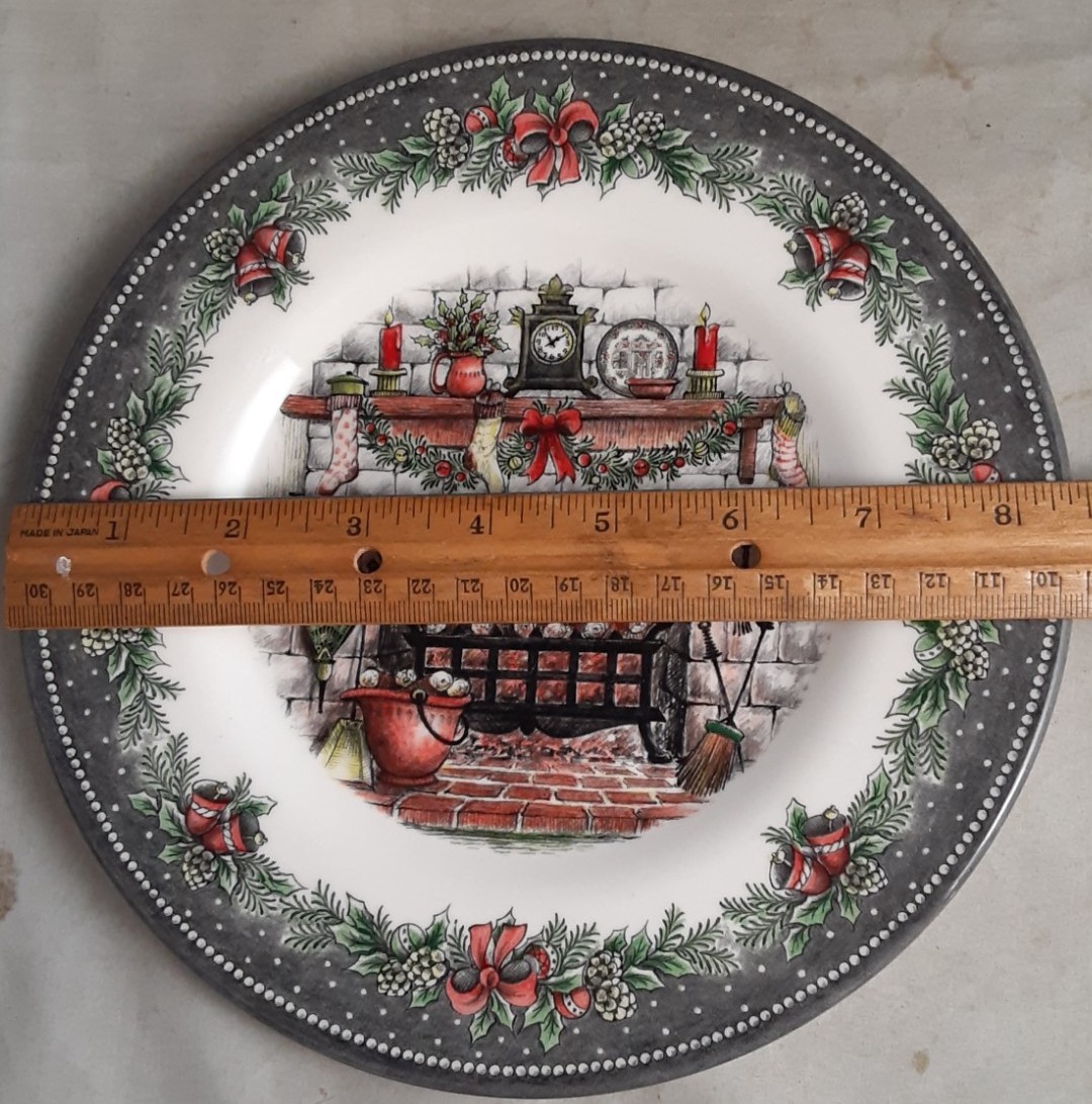 Royal Stafford Christmas Eve Fireplace 3-Salad Plates 8 1/2" + 8 3/4" Serve Bowl