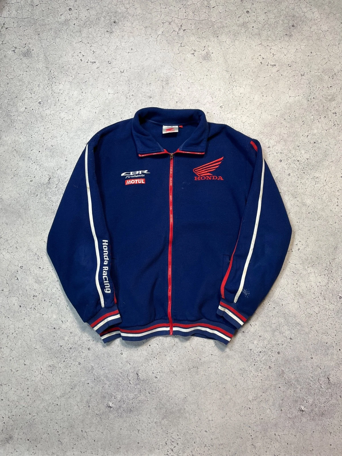 Vtg Honda Motul CBR Fireblade Navy Fleece Jacket Size L Embroidered Logo - product detail image 1