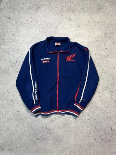 Vtg Honda Motul CBR Fireblade Navy Fleece Jacket Size L Embroidered Logo video thumbnail