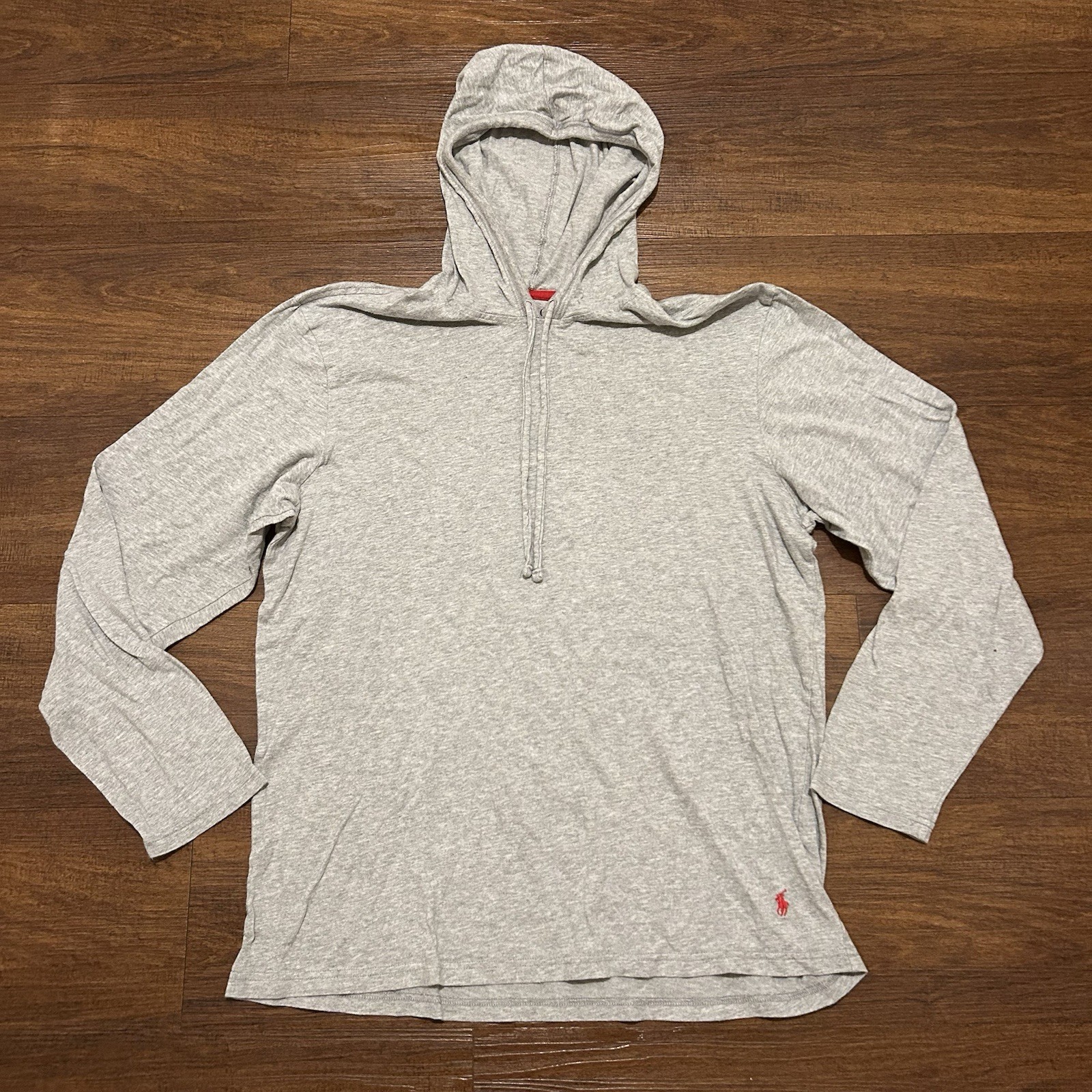 Polo Ralph Lauren camicia uomo M media grigia maglietta felpa con cappuccio leggera sottile rosso pony