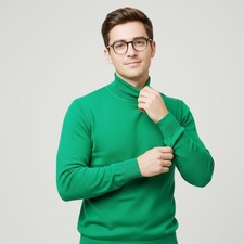 Untagged Lightweight Turtleneck Sweater Men SMALL/Green/Stretch knit/Long sleeve