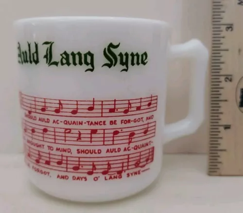 Vintage Hazel Atlas Milk Glass Tom And Jerry Mug- Song Auld Lang Syne