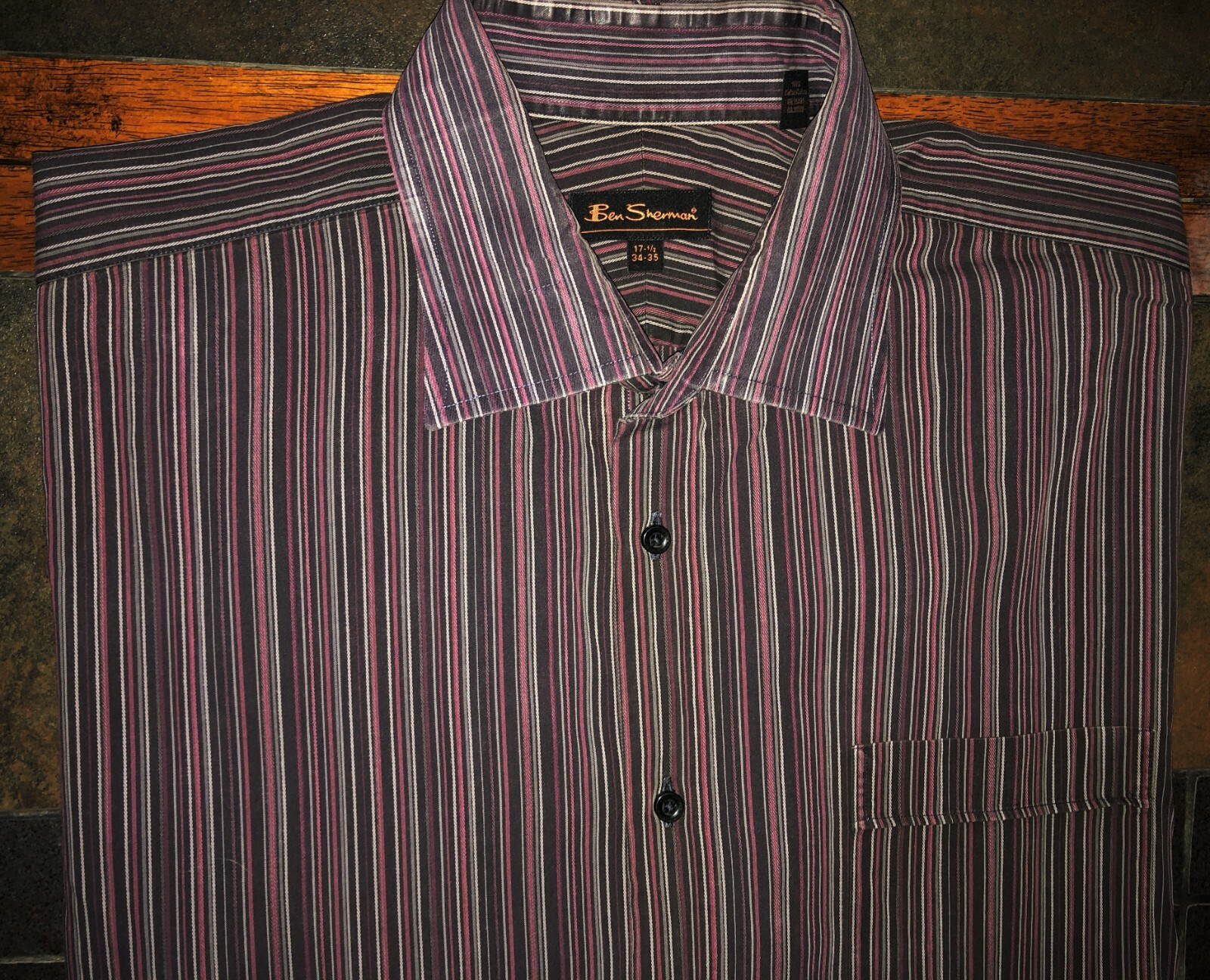 Mens Ben Sherman Long Sleeve Striped Button Front Shirt Size 17 1/2 34