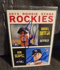 Rafael Ortega Rob Scahill Autograph Signed 2013 Topps Heritage Colorado Rockies