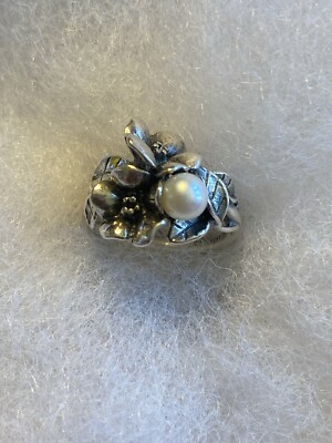 Authentic TROLLBEAD Sterling Silver HAWTHORN with PEARL RING -size 7 Pre-owned