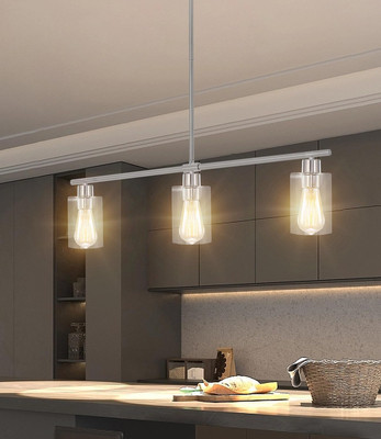 Modern Farmhouse Chandelier Light Fixture Brushed Nickel 3-Light Linear Chandeli