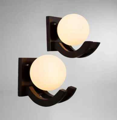 Stilnovo Style Milky Glass Ball Sputnik Wooden Wall Lamp Mirror Side Wall Sconce